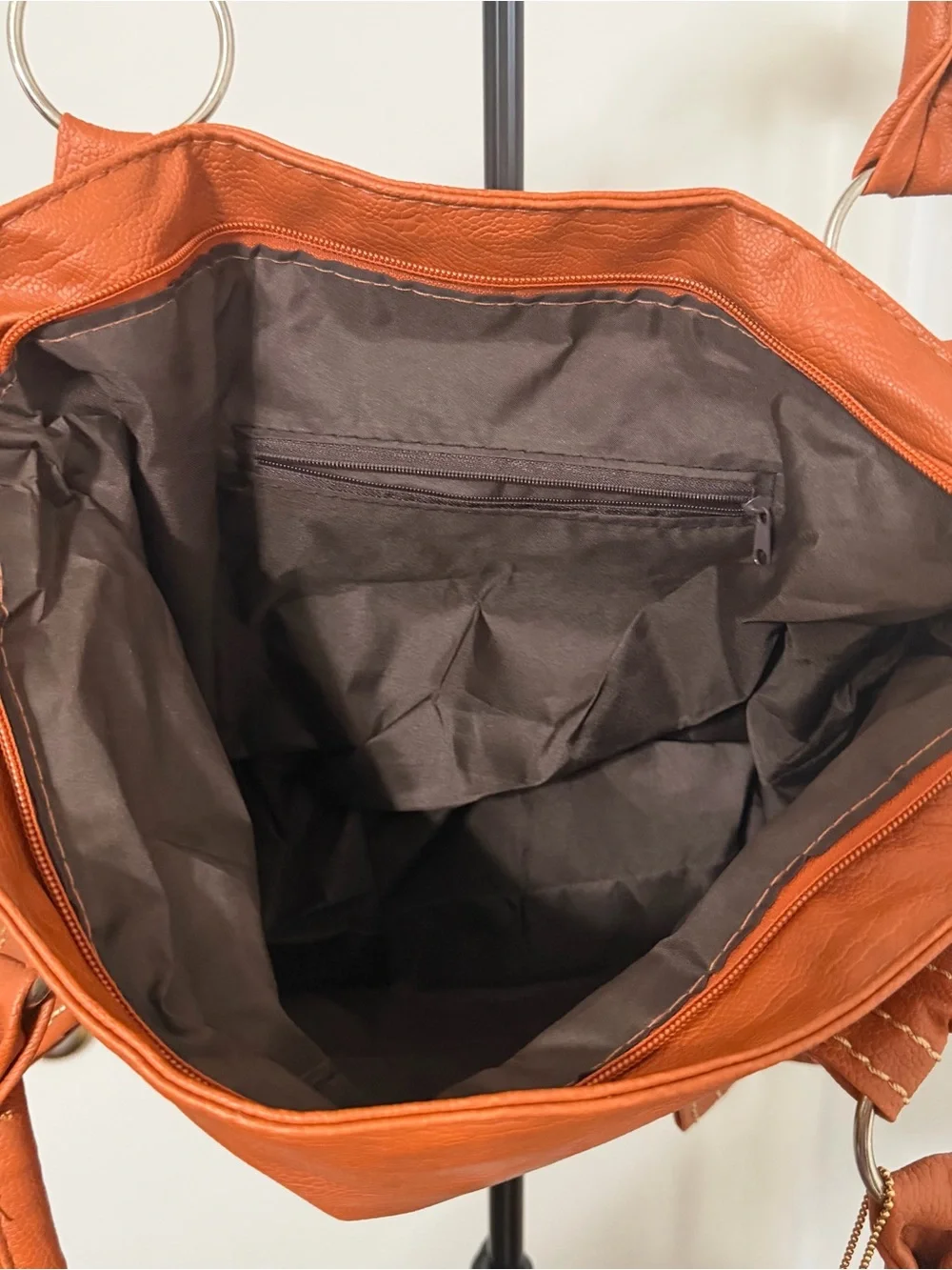 Women’s Burnt Orange Shoulder Bag with Stitched Strap Details